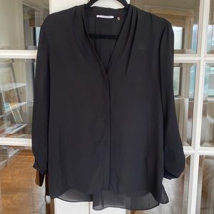 T Tahari Black Sheer V-Neck Blouse